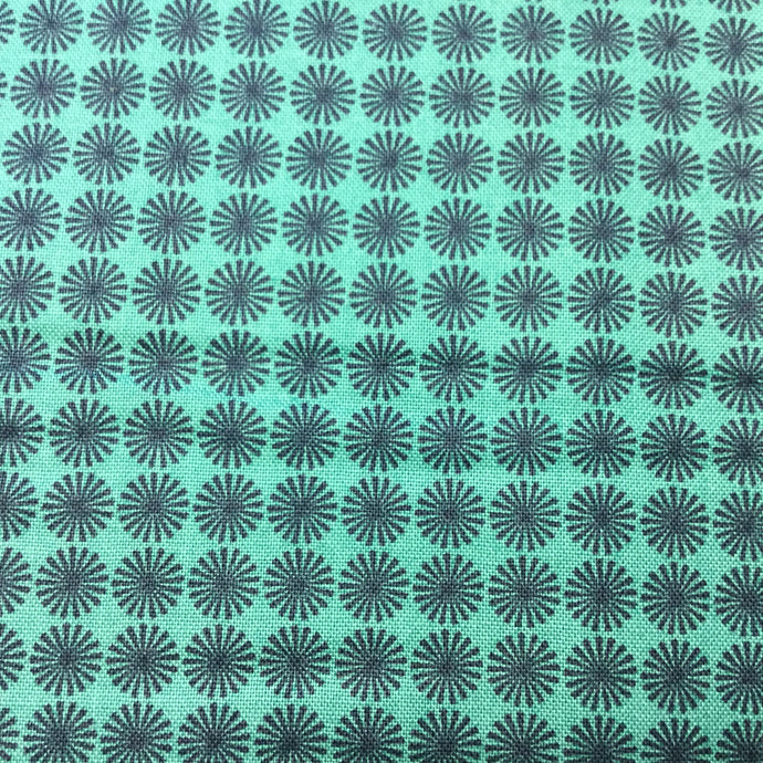 Fabric - Black Spiky Stars on Turquoise