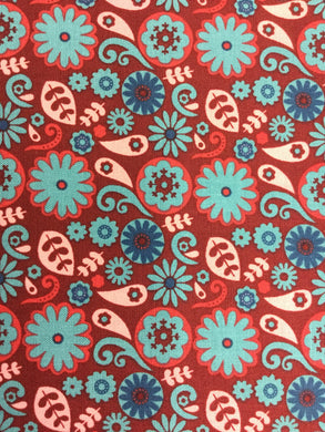 Fabric - Flowers and Leaves Blue and Red