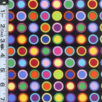 Fabric - Multi Coloured Circles on Black