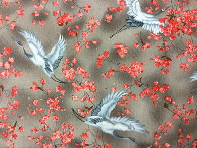 Fabric - Cranes and Blossoms - Japanese