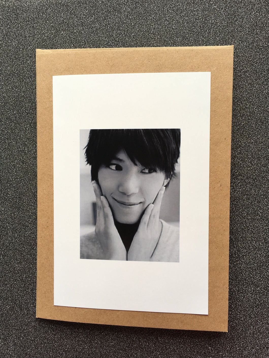 Mao Kun - Kyousuke Hamao - Sweet Hands on Cheeks - (B&W) Greeting Card