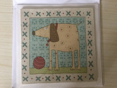 Fabric - Googly Eyed Dog with Ball - Childrens - Greeting Card