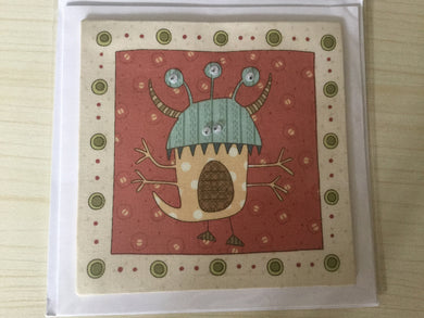 Fabric - Googly Eyed Monster - Childrens - Greeting Card