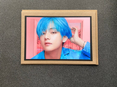 BTS - V - Tae - Kim Tae Hyung - Blue Hair - Pink Background - Greeting Card etc