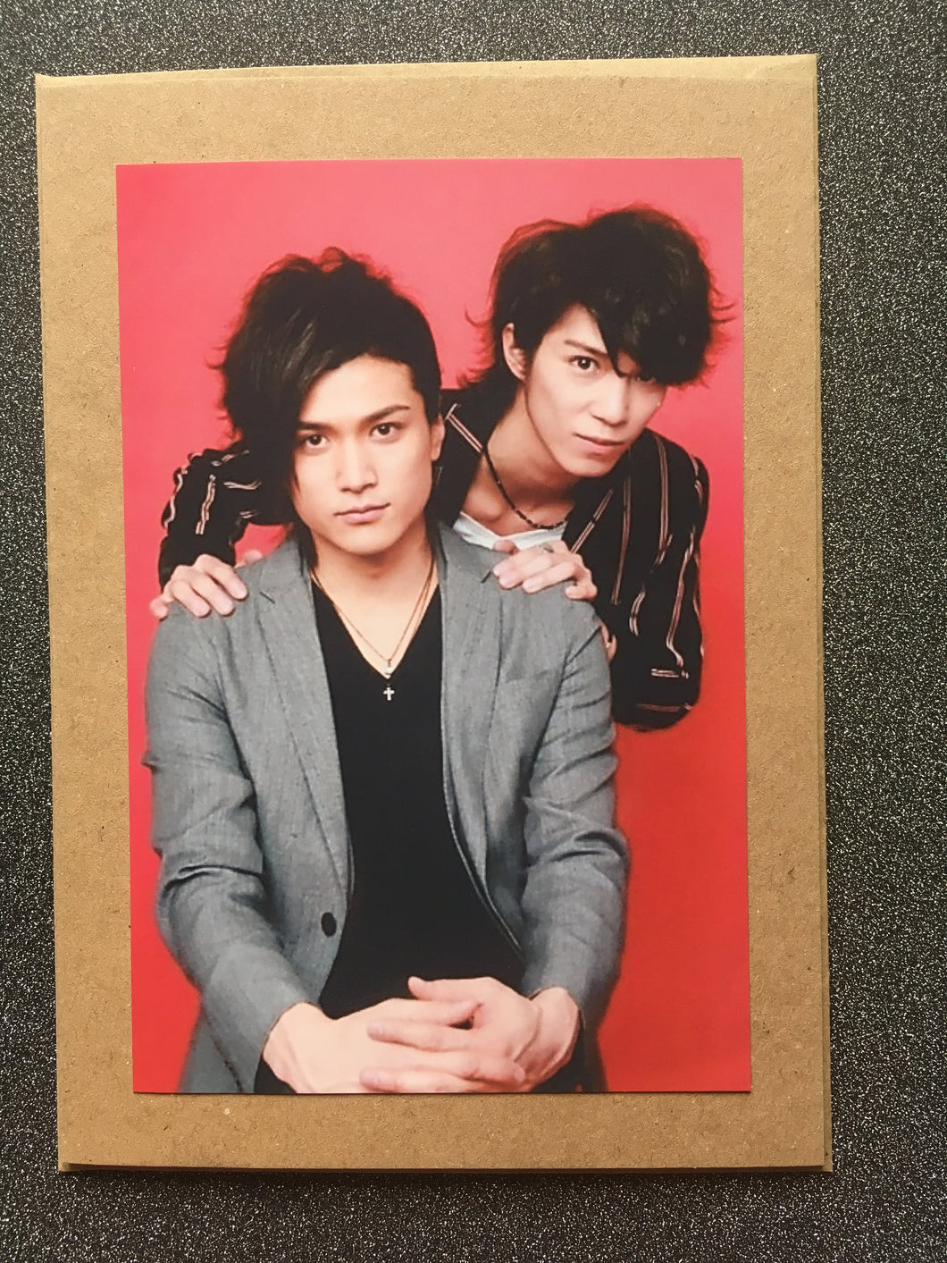 Daisuke Watanabe and Kyousuke Hamao (DaiMao) Red Pink Backdrop - Greeting Card