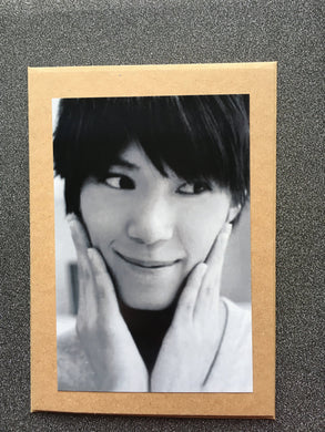 Mao Kun - Kyousuke Hamao - Hands on Cheek Black & White -  Greeting Card