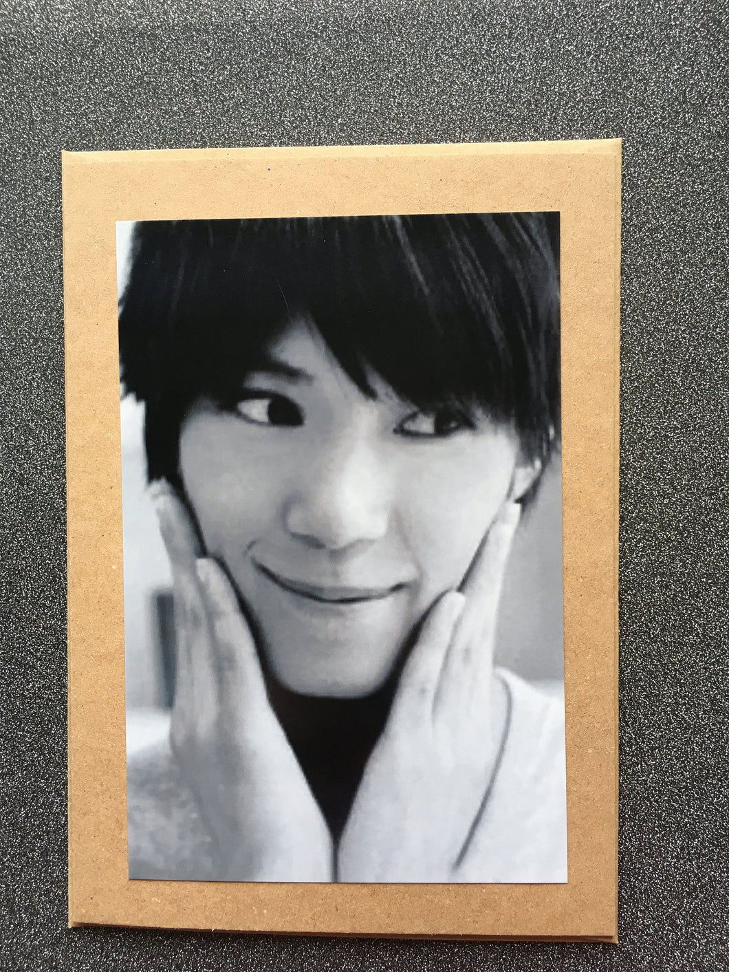 Mao Kun - Kyousuke Hamao - Hands on Cheek Black & White -  Greeting Card
