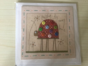 Fabric and Button Ladybird - Childrens - Greeting Card