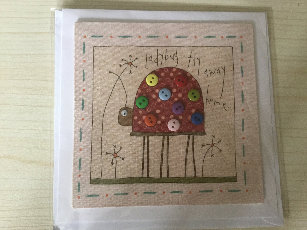 Fabric and Button Ladybird - Childrens - Greeting Card