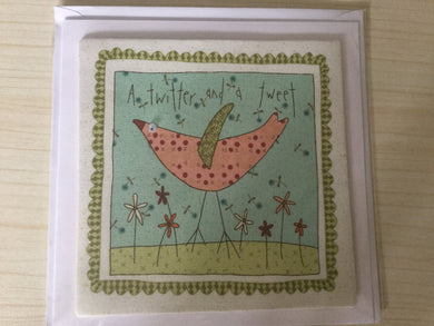 Fabric - A  Bird with Googly Eye - Childrens - Greeting Card