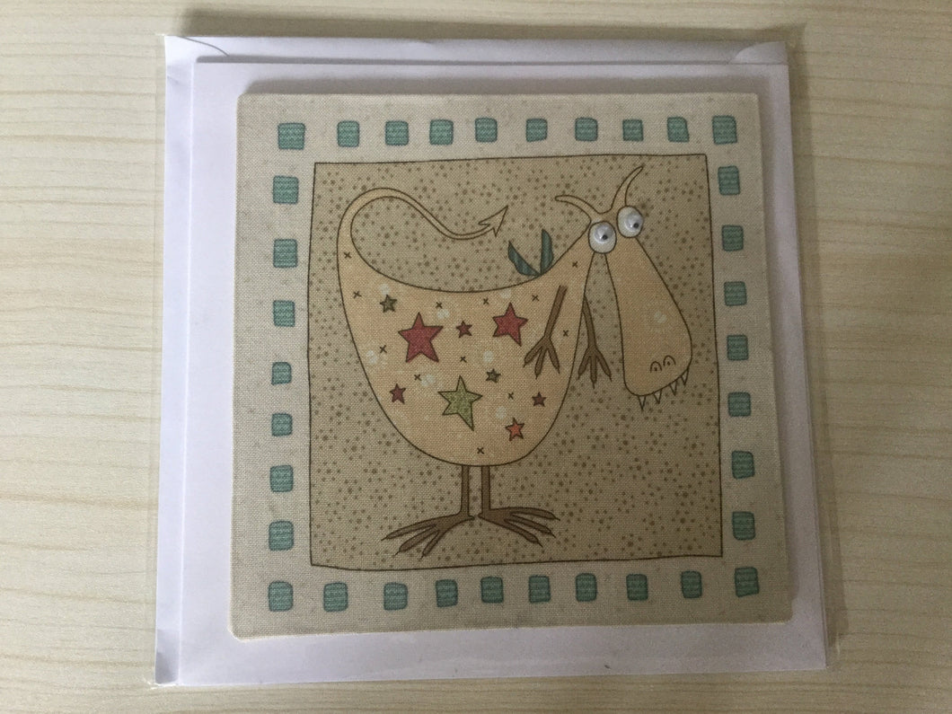 Fabric - Googly Eyed Dragon - Childrens - Greeting Card