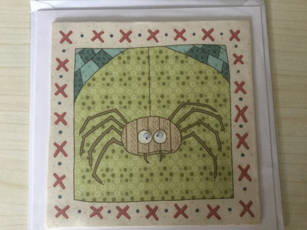 Fabric - Googly Eyed Spider - Childrens - Greeting Card