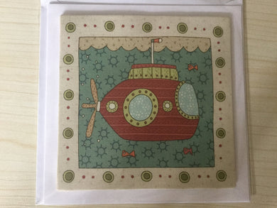 Fabric - Submarine - Childrens - Greeting Card