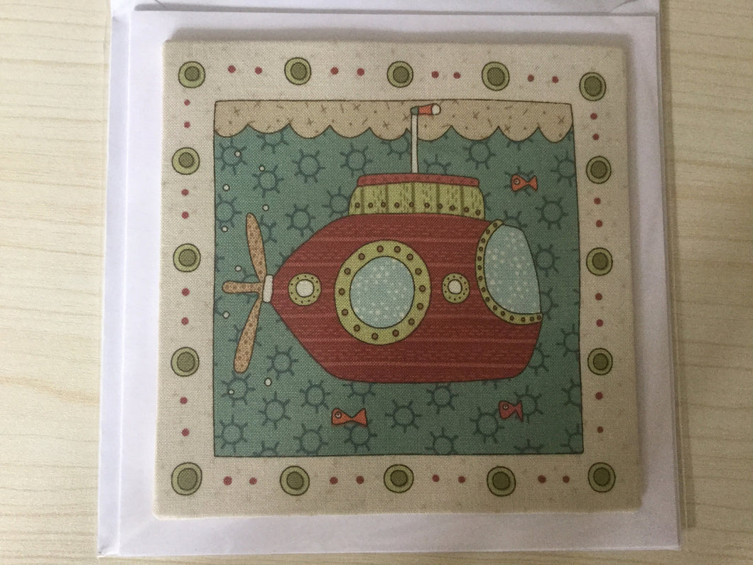 Fabric - Submarine - Childrens - Greeting Card